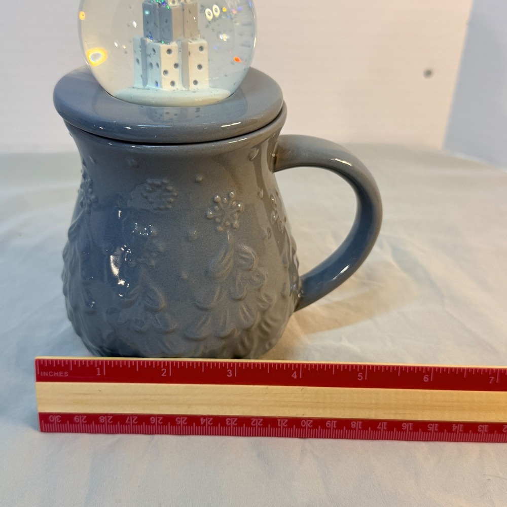 Temp-tations by Tara Blue Snow Globe Lid Coffee Mug 16oz Snowflake Tree Ceramic - Picture 10 of 10